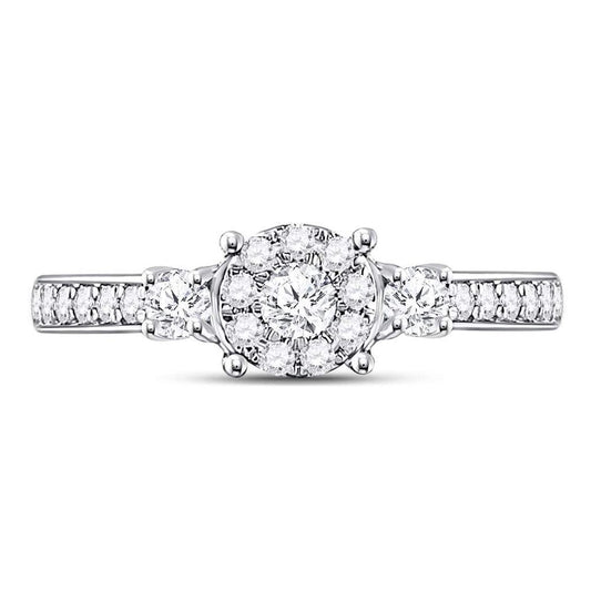 14k White Gold Round Diamond 3-stone Bridal Engagement Ring 5/8 Cttw