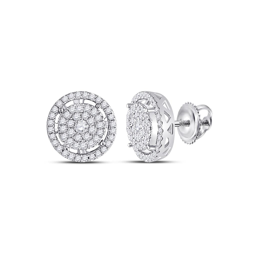 14k White Gold Round Diamond Cluster Earrings 1/2 Cttw