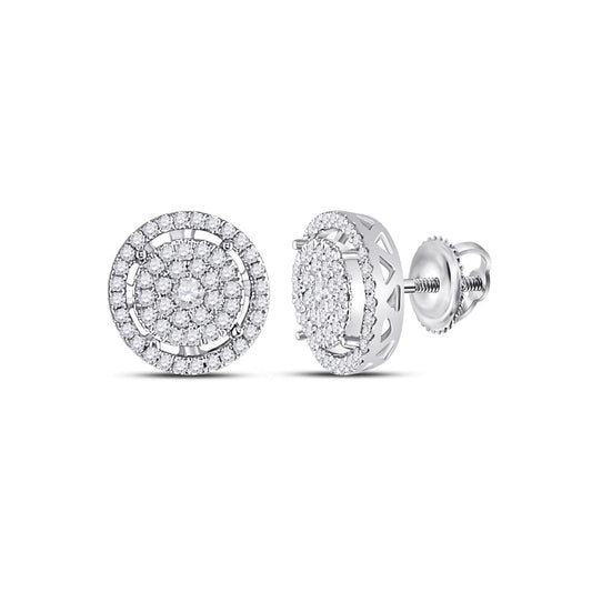 14k White Gold Round Diamond Cluster Earrings 1/2 Cttw