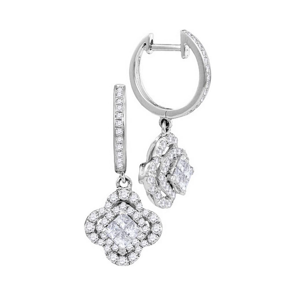 14k White Gold Princess Diamond Dangle Earrings 1 Cttw