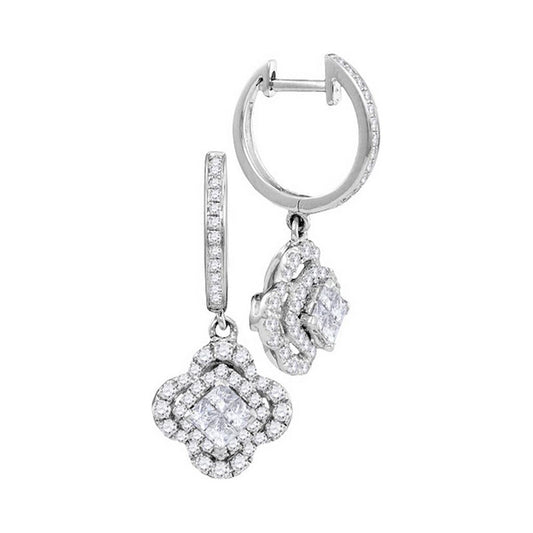 14k White Gold Princess Diamond Dangle Earrings 1 Cttw