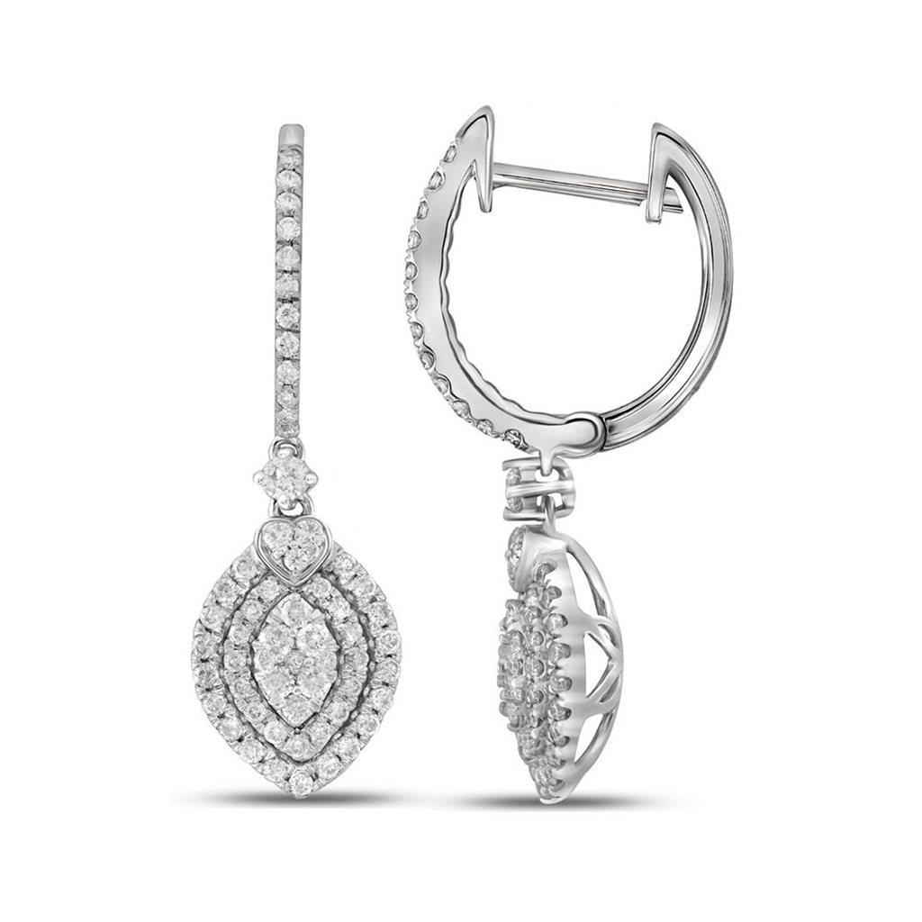 14k White Gold Round Diamond Double Oval Frame Dangle Earrings 1 Cttw