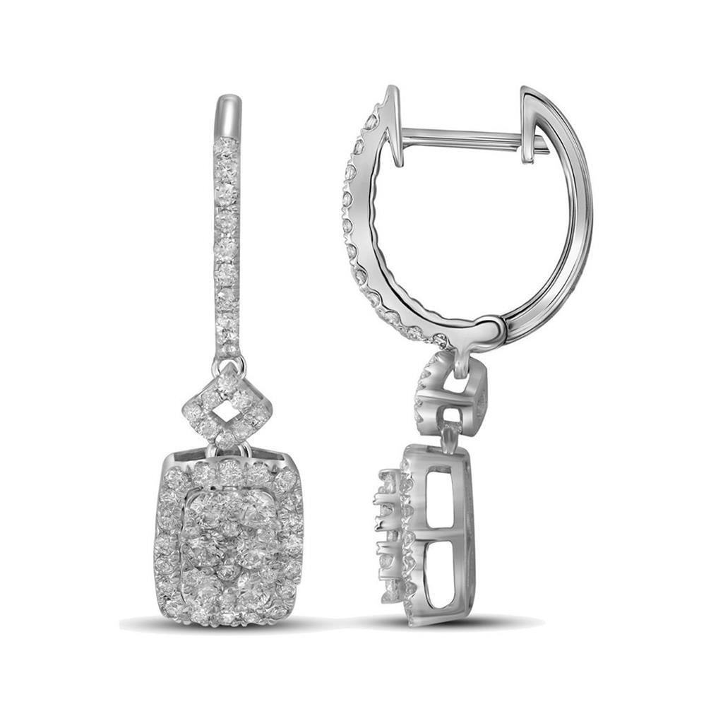 14k White Gold Round Diamond Rectangle Dangle Earrings 7/8 Cttw