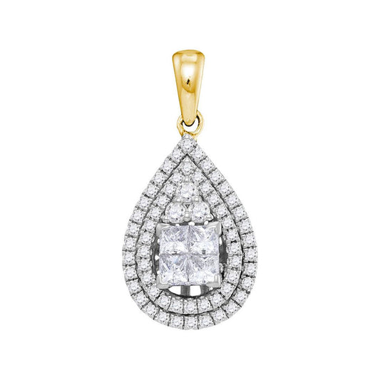 14k Yellow Gold Princess Diamond Teardrop Cluster Pendant 1 Cttw