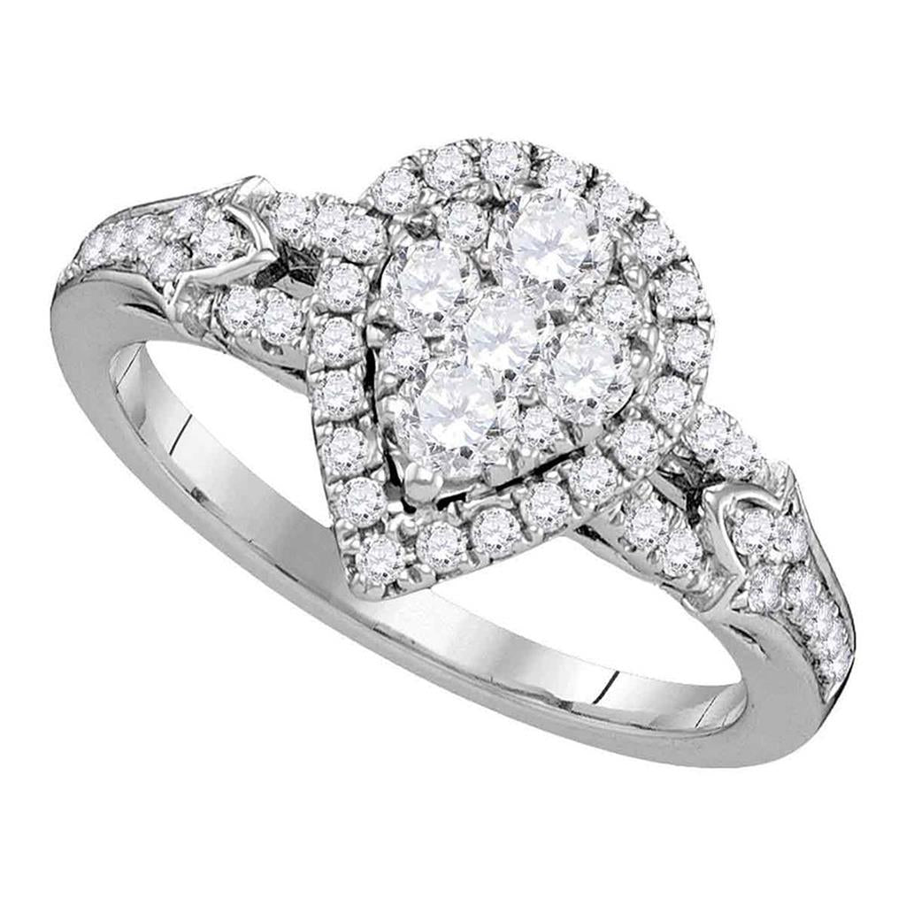 14k White Gold Round Diamond Cluster Bridal Engagement Ring 3/4 Cttw