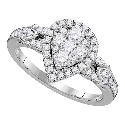 14k White Gold Round Diamond Cluster Bridal Engagement Ring 3/4 Cttw
