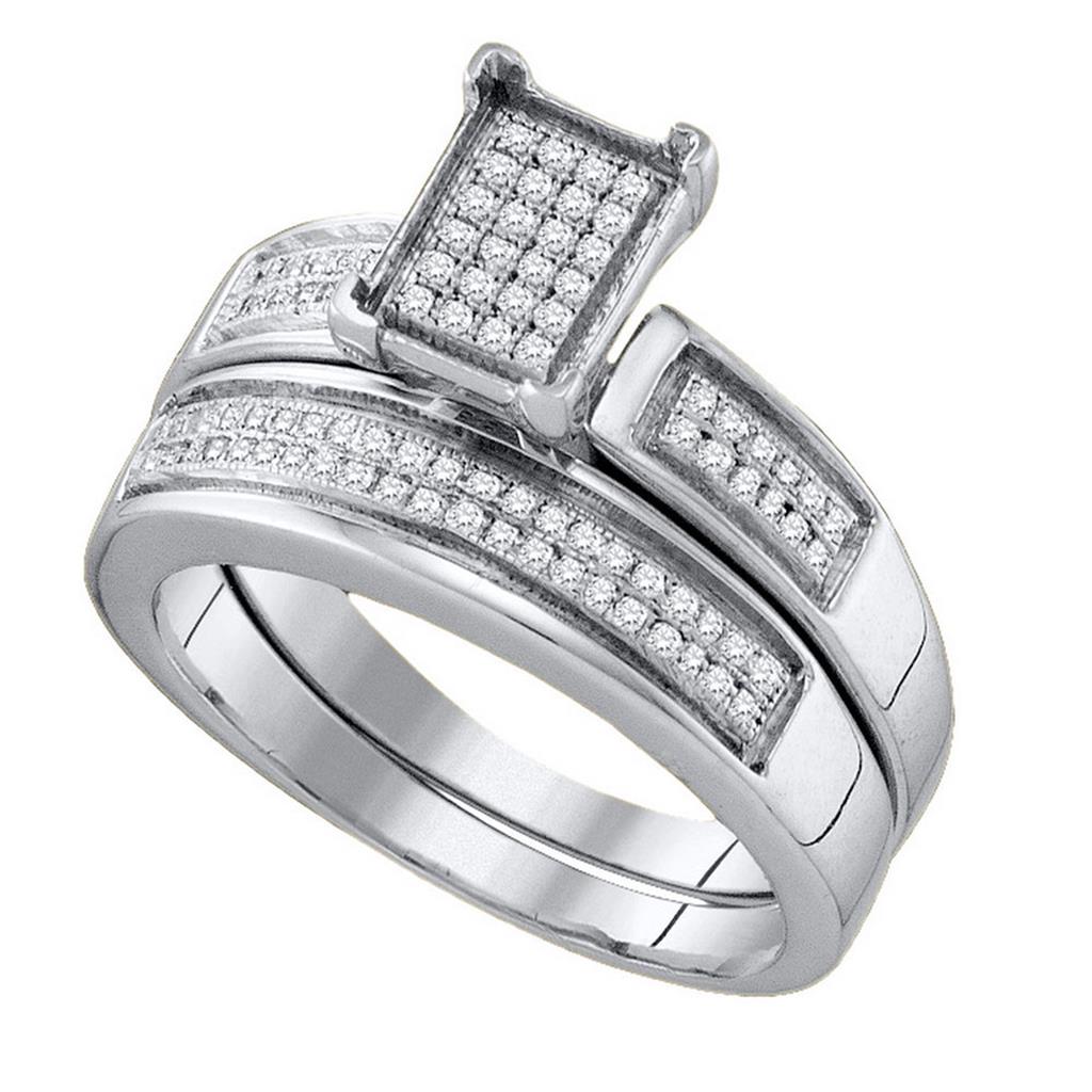14k White Gold Round Diamond Bridal Wedding Ring Set 1/4 Cttw