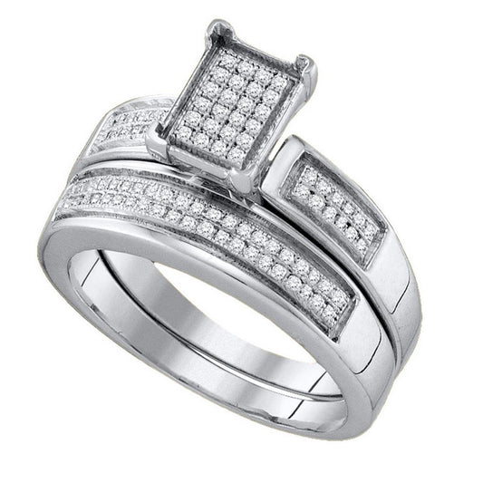 14k White Gold Round Diamond Bridal Wedding Ring Set 1/4 Cttw