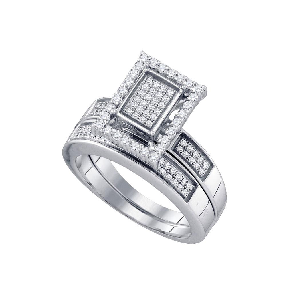 14k White Gold Round Diamond Bridal Wedding Ring Set 1/2 Cttw