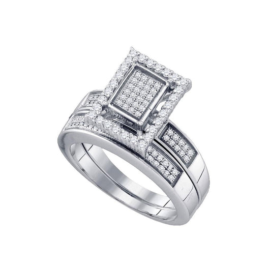 14k White Gold Round Diamond Bridal Wedding Ring Set 1/2 Cttw