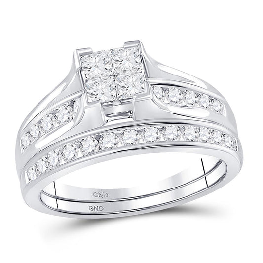 14k White Gold Princess Diamond Bridal Wedding Ring Set 7/8 Cttw