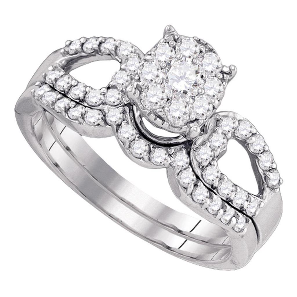 14k White Gold Round Diamond Bridal Wedding Ring Set 3/4 Cttw