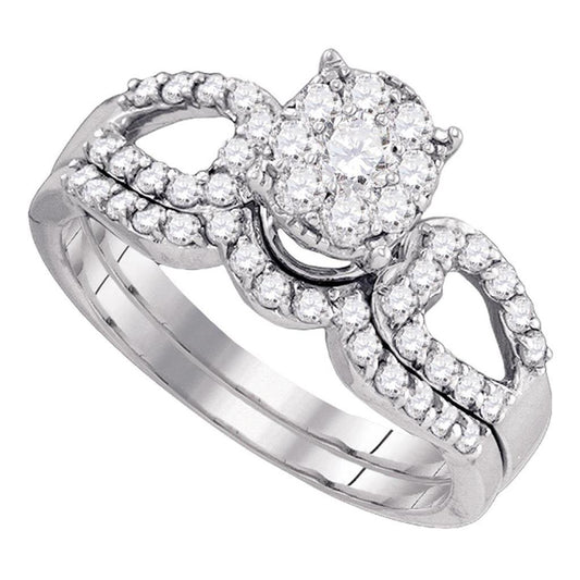 14k White Gold Round Diamond Bridal Wedding Ring Set 3/4 Cttw