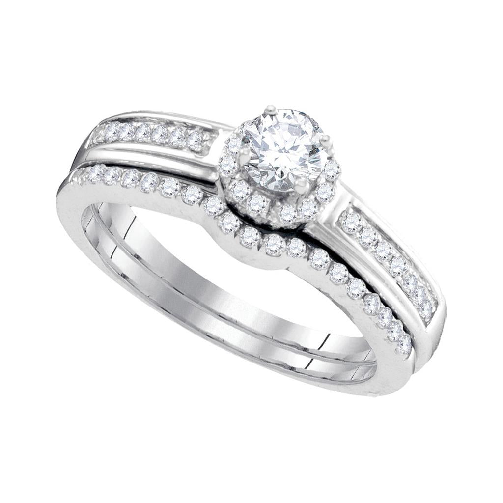 14k White Gold Round Diamond Bridal Wedding Ring Set 1/2 Cttw