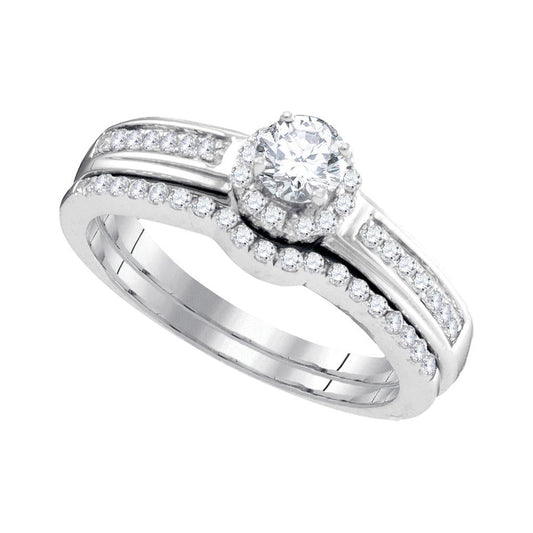 14k White Gold Round Diamond Bridal Wedding Ring Set 1/2 Cttw
