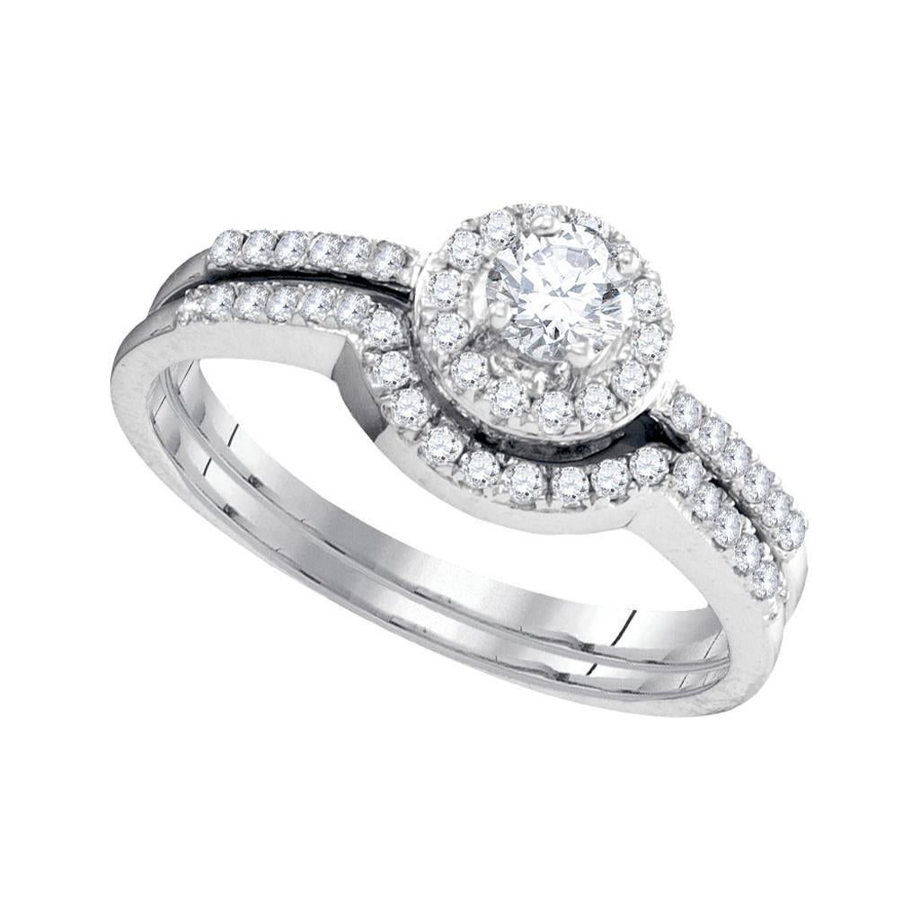 14k White Gold Round Diamond Bridal Wedding Ring Set 1/2 Cttw