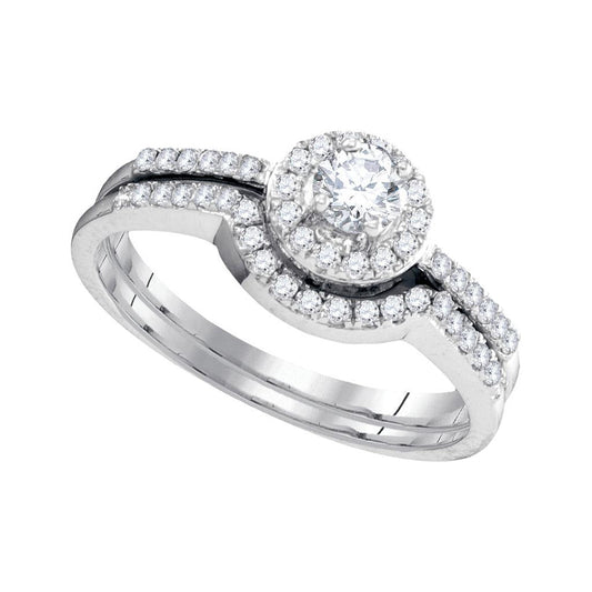 14k White Gold Round Diamond Bridal Wedding Ring Set 1/2 Cttw