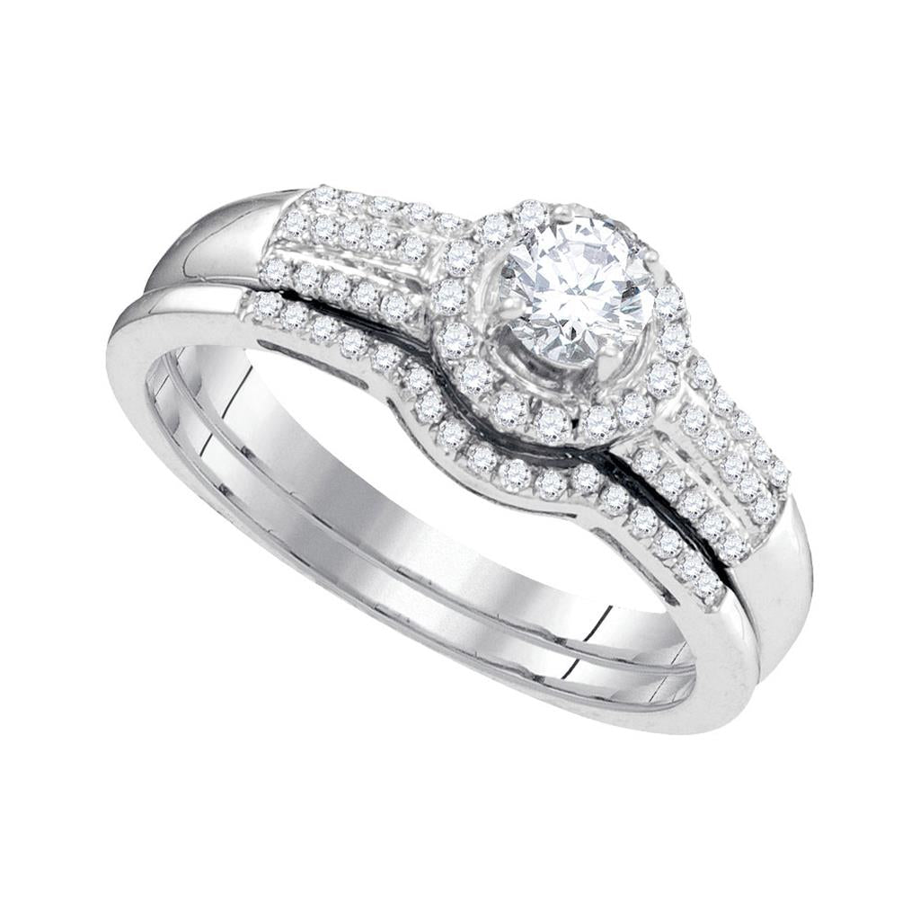 14k White Gold Round Diamond Bridal Wedding Ring Set 3/8 Cttw (Certified)