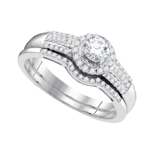 14k White Gold Round Diamond Bridal Wedding Ring Set 3/8 Cttw (Certified)