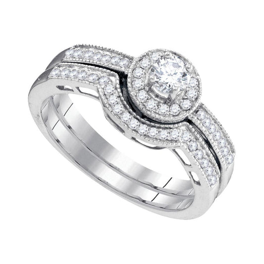 14k White Gold Round Diamond Bridal Wedding Ring Set 1/2 Cttw