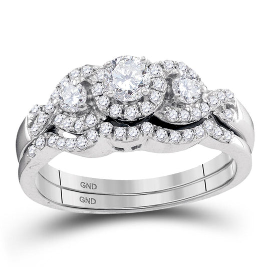 14k White Gold Round Diamond Bridal Wedding Ring Set 5/8 Cttw