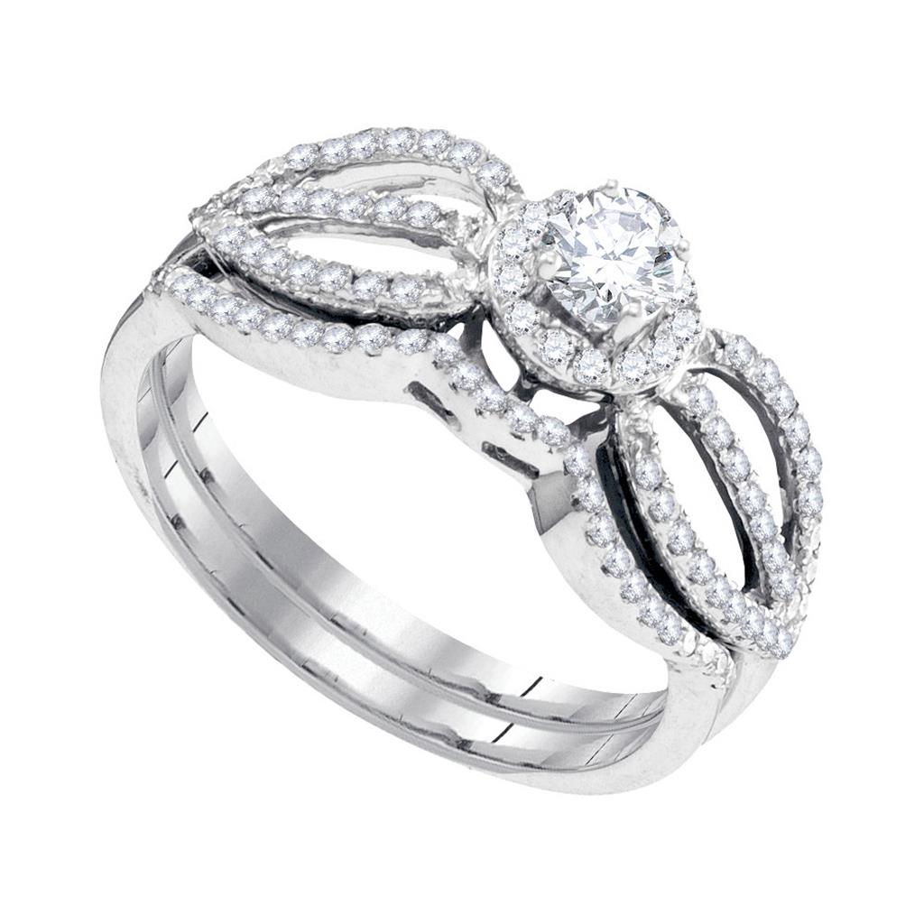 14k White Gold Round Diamond Bridal Wedding Ring Set 1/2 Cttw