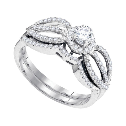14k White Gold Round Diamond Bridal Wedding Ring Set 1/2 Cttw