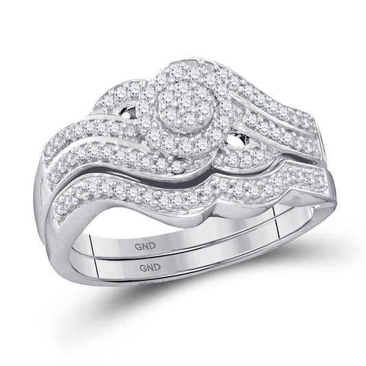 14k White Gold Round Diamond Cluster Bridal Wedding Ring Set 1/2 Cttw