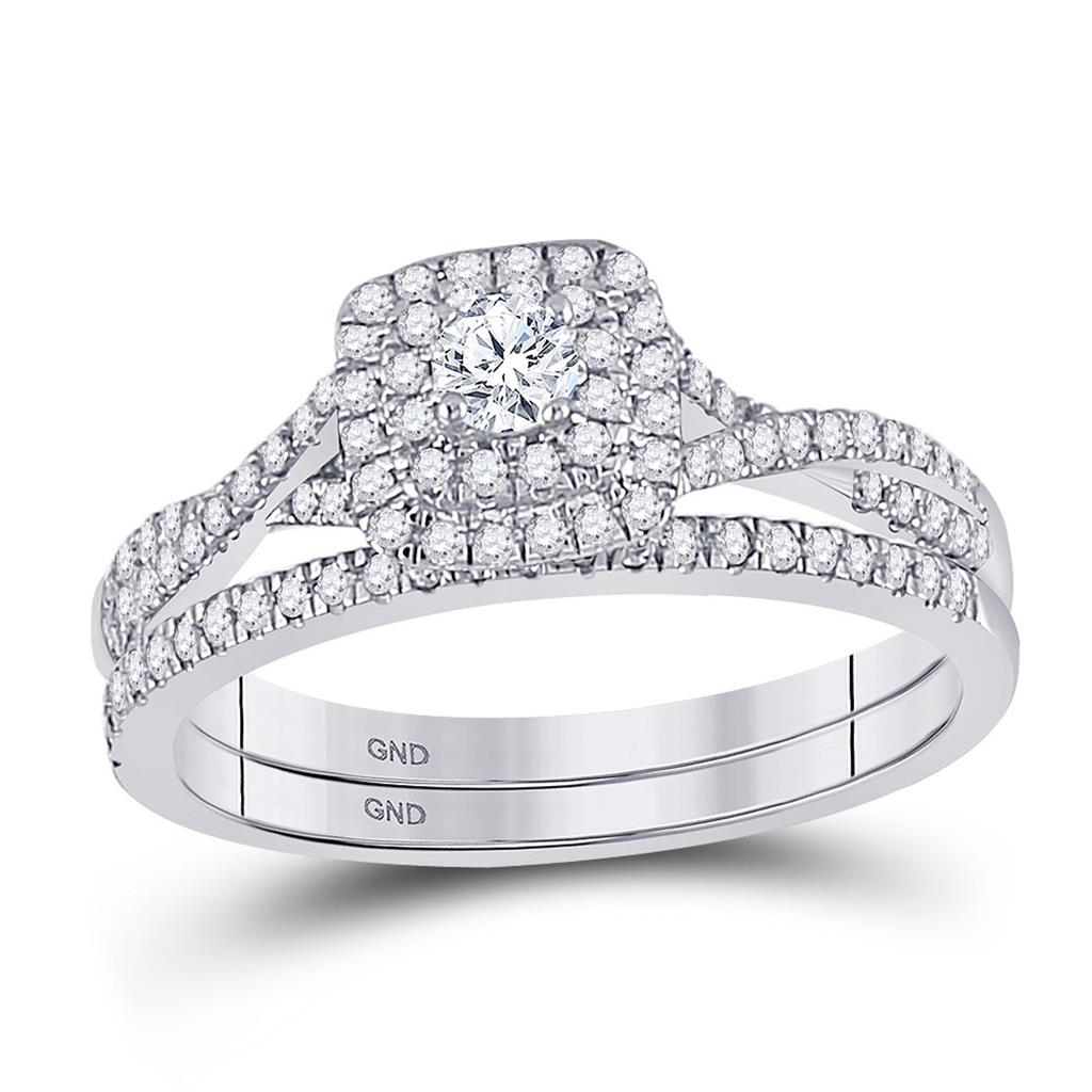 14k White Gold Round Diamond Bridal Wedding Ring Set 1/2 Cttw
