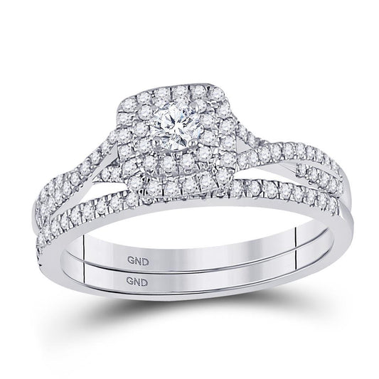 14k White Gold Round Diamond Bridal Wedding Ring Set 1/2 Cttw