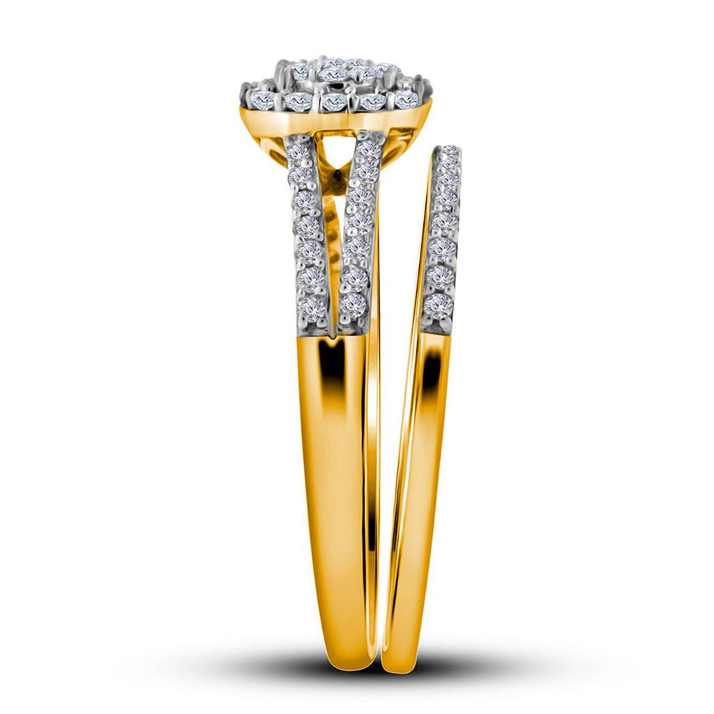 10k Yellow Gold Round Diamond Split-shank Bridal Wedding Ring Set 1/2 Cttw