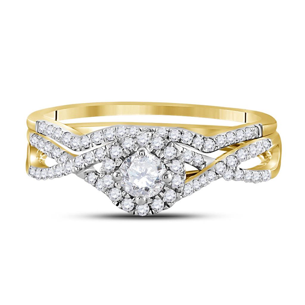 10k Yellow Gold Round Diamond Twist Bridal Wedding Ring Set 1/2 Cttw (Certified)