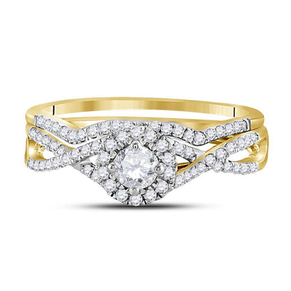 10k Yellow Gold Round Diamond Twist Bridal Wedding Ring Set 1/2 Cttw (Certified)