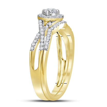 10k Yellow Gold Round Diamond Twist Bridal Wedding Ring Set 1/2 Cttw (Certified)