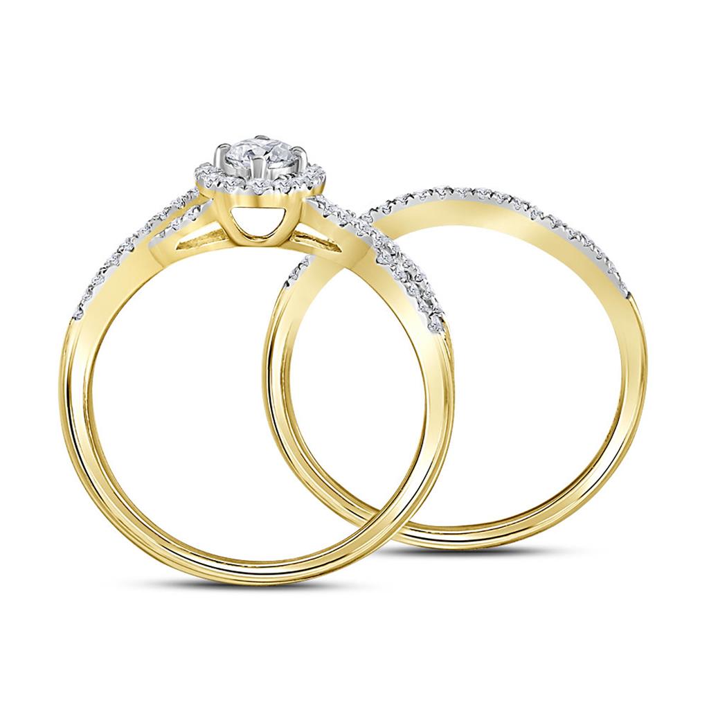 10k Yellow Gold Round Diamond Twist Bridal Wedding Ring Set 1/2 Cttw (Certified)