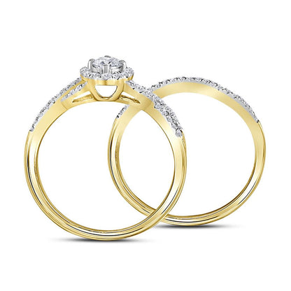 10k Yellow Gold Round Diamond Twist Bridal Wedding Ring Set 1/2 Cttw (Certified)