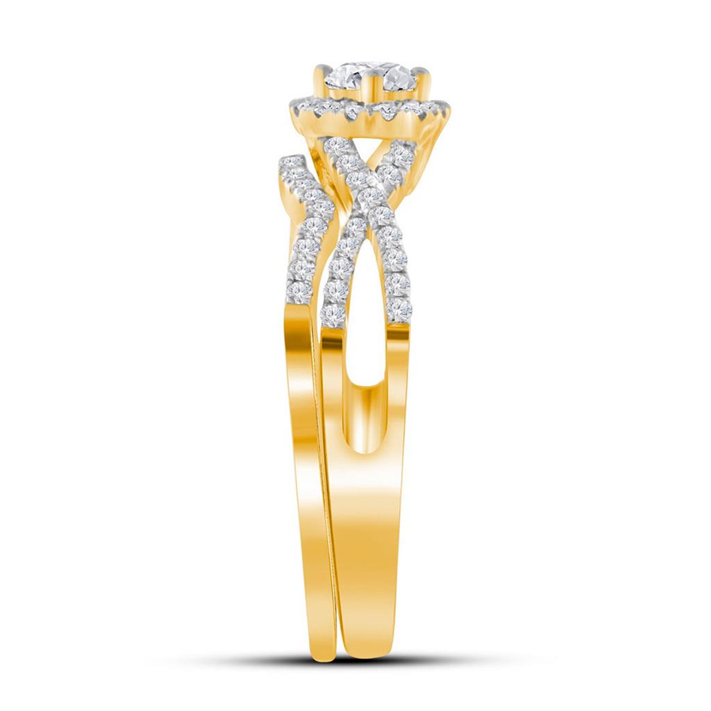 10k Yellow Gold Round Diamond Twist Bridal Wedding Ring Set 1/2 Cttw (Certified)