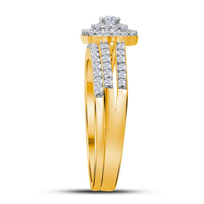 10k Yellow Gold Round Diamond Split-shank Bridal Wedding Ring Set 1/2 Cttw