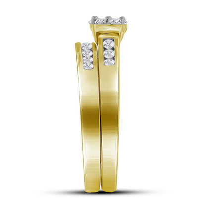 10k Yellow Gold Round Diamond Cluster Bridal Wedding Ring Set 1/2 Cttw