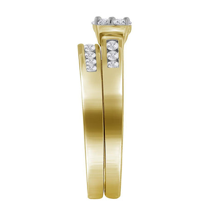 10k Yellow Gold Round Diamond Cluster Bridal Wedding Ring Set 1/2 Cttw