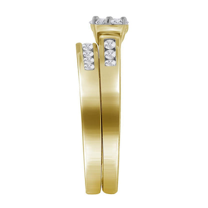 10k Yellow Gold Round Diamond Cluster Bridal Wedding Ring Set 1/2 Cttw