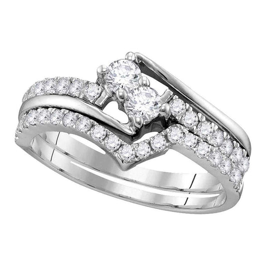 14k White Gold Diamond 2-stone Bridal Wedding Ring Set 1/2 Cttw