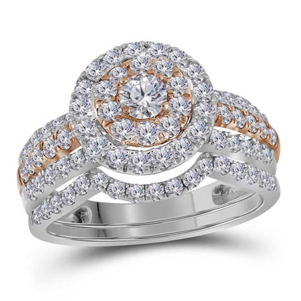 14k Two-tone Gold Round Diamond Bridal Wedding Ring Set 1-1/2 Cttw (Certified)