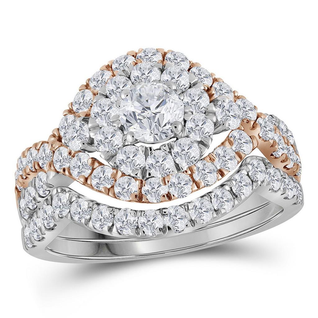 14k Two-tone Gold Round Diamond Bridal Wedding Ring Set 2 Cttw (Certified)