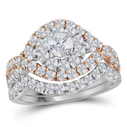 14k Two-tone Gold Round Diamond Bridal Wedding Ring Set 2 Cttw (Certified)