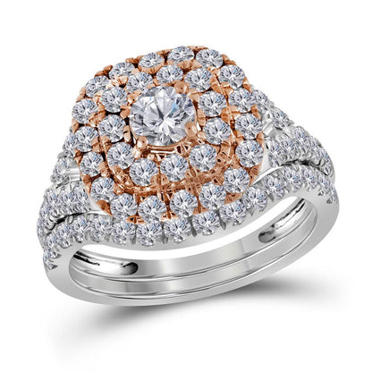 14k Two-tone Gold Round Diamond Bridal Wedding Ring Set 2 Cttw (Certified)