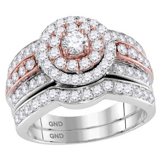 14k Two-tone Gold Round Diamond Bridal Wedding Ring Set 1-1/2 Cttw (Certified)