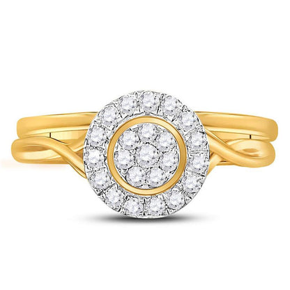 10k Yellow Gold Round Diamond Cluster Bridal Wedding Ring Set 1/3 Cttw