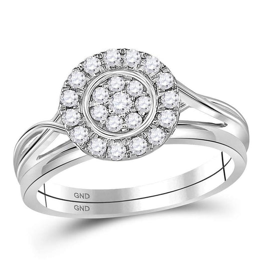 14k White Gold Round Diamond Cluster Bridal Wedding Ring Set 1/3 Cttw