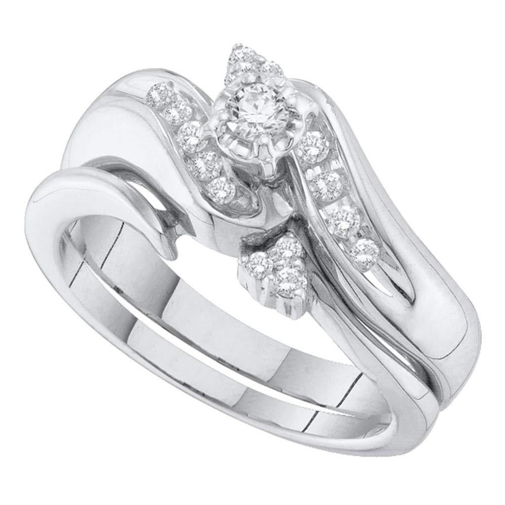 14k White Gold Round Diamond Bridal Wedding Ring Set 1/4 Cttw